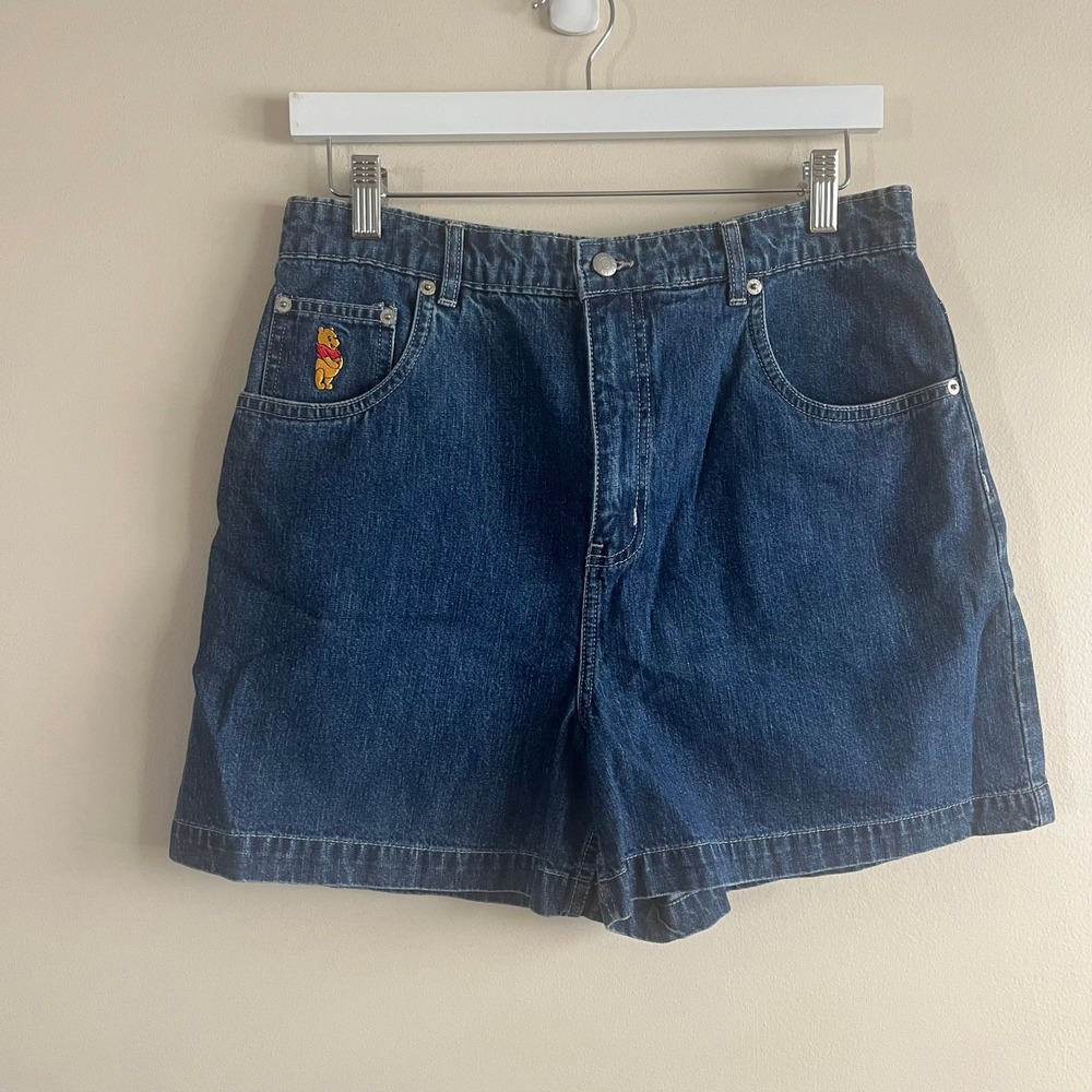 Walt Disney World Winnie the Pooh Denim Mom Shorts Size 10 High Rise Embroidered